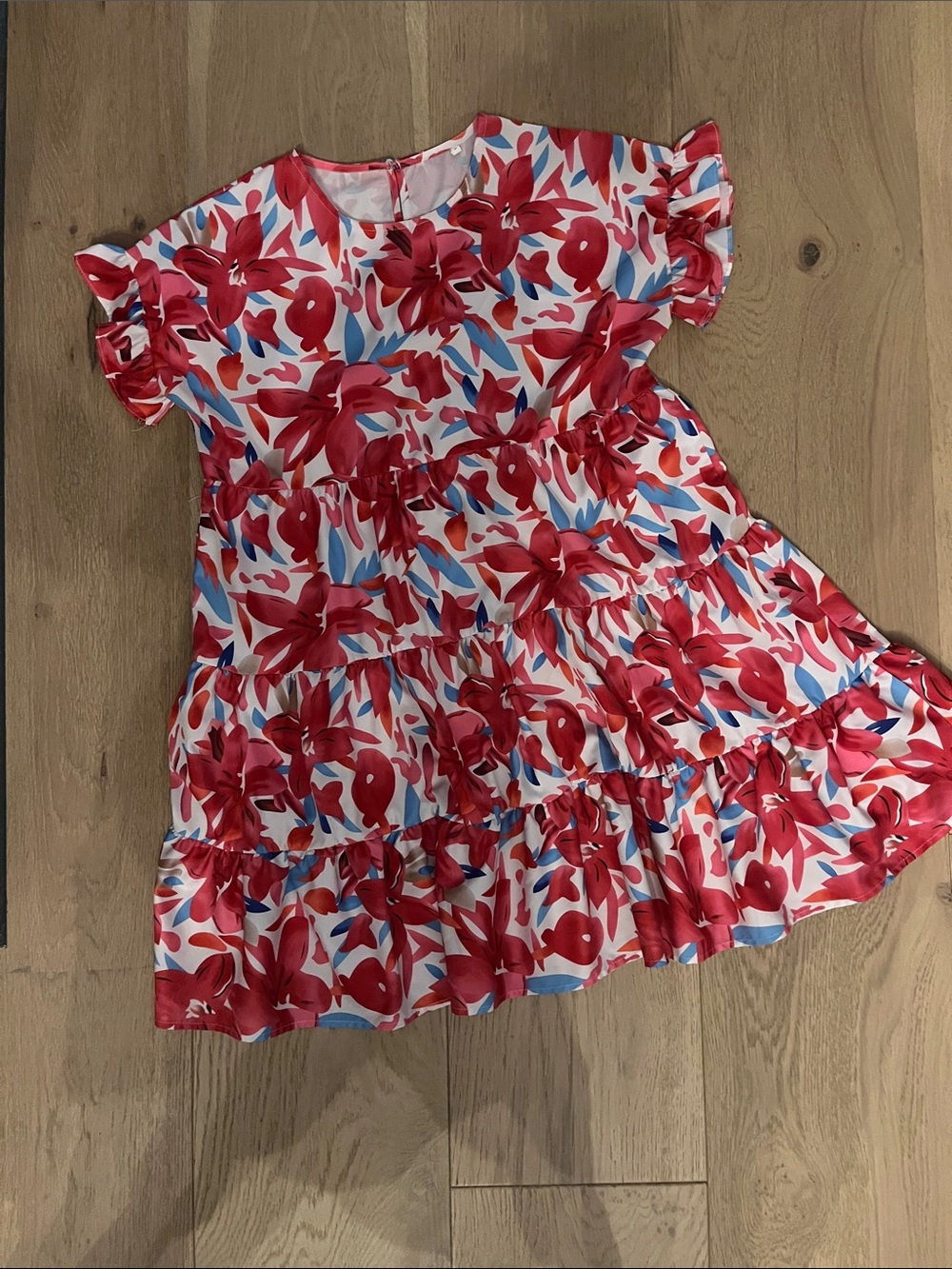 SHEIN White Mini Dress with Red Floral Print